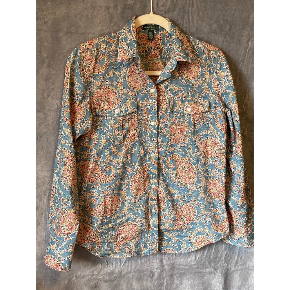 Ralph Lauren Jeans Women XS Floral Paisley Lightweight Breathable Shirt Preppy